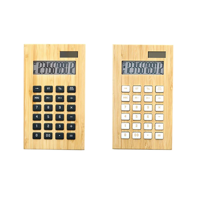 

Bamboo Office Calculator 12 Digit LCD Display School Special Gift Calculate Commercial Tool Battery Solar Powered