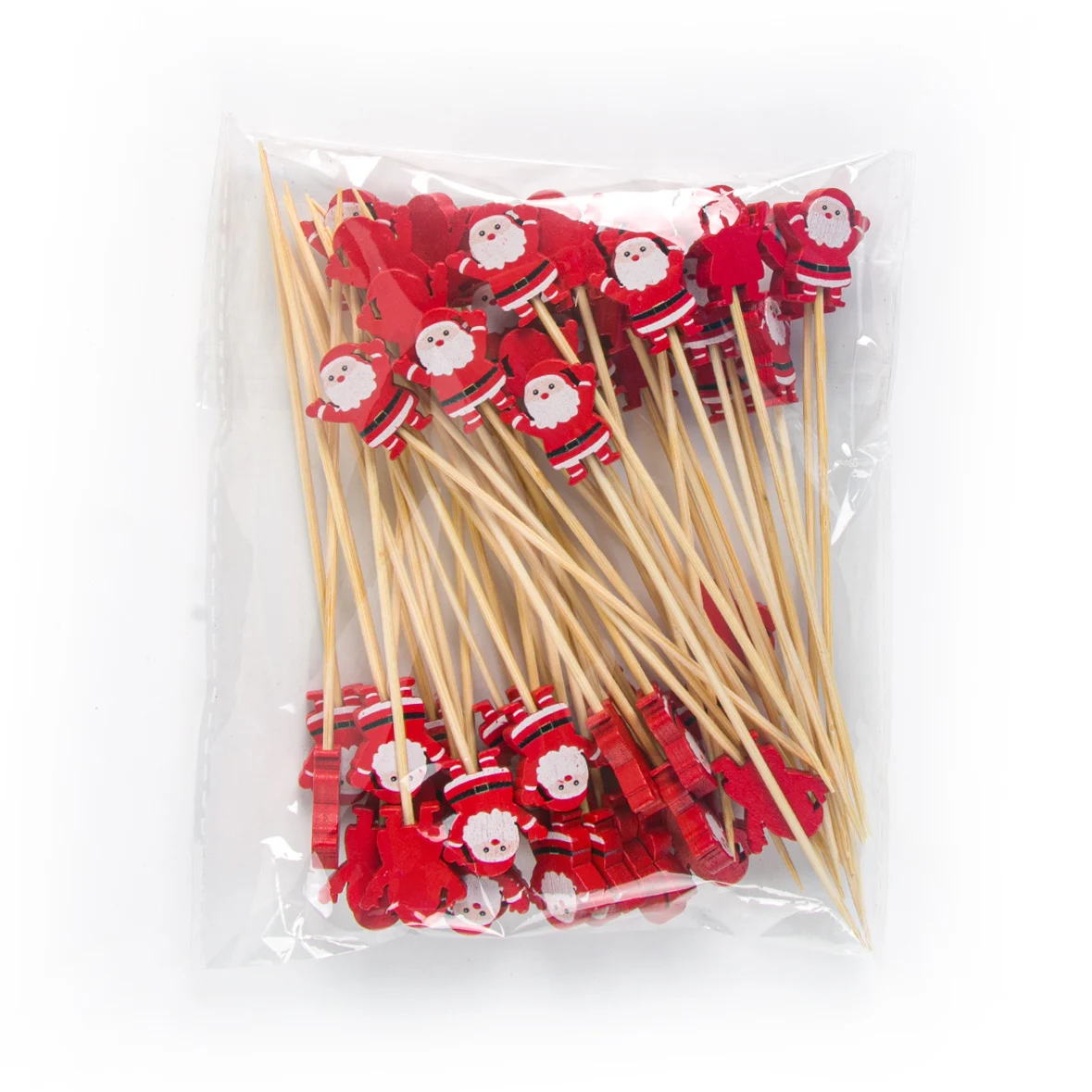 50pcs Christmas Bamboo Cocktail Picks Santa Claus Snowflake tree Drink Fruit Dessert Food Toothpicks Christmas Party Decor 2024