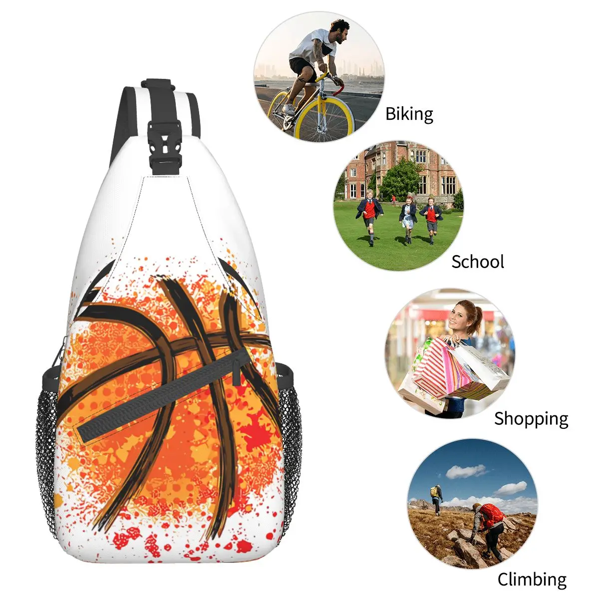 Bolso de pecho cruzado de baloncesto naranja con bolsillos, paquete de viaje, bandolera deportiva para adolescentes, Unisex