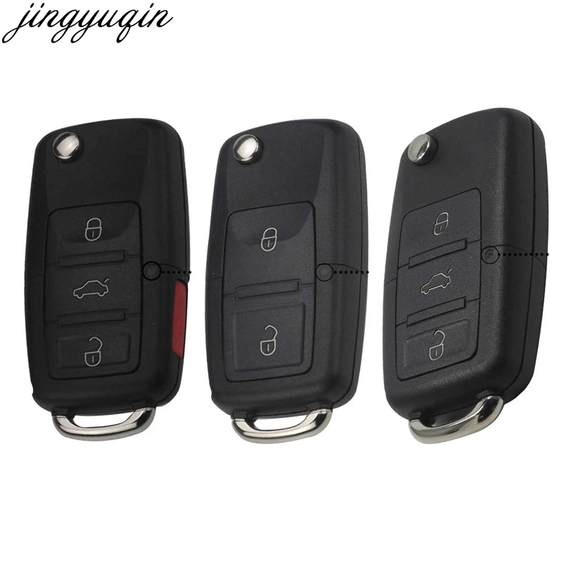 Jingyuqin 30pcs 2/3/4 Buttons Flip Folding Remote Car Key Shell Fob For VW Polo Passat B5 B6 Tiguan Golf 4 5 Seat Skoda No Blade