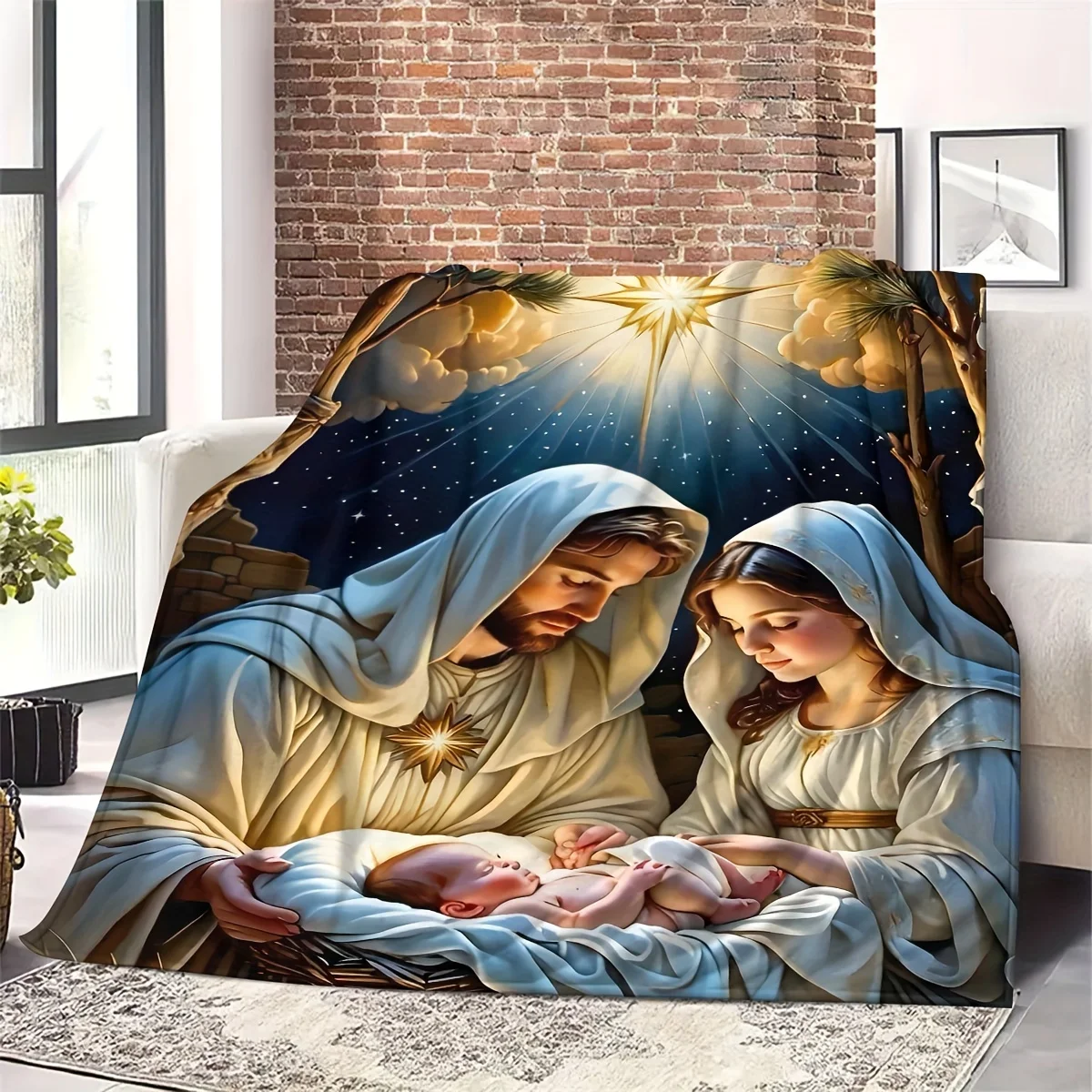 One Jesus Digital Print Fleece Shawl Blanket - All Seasons, Suitable for Sofa,, Office and Camping Gift Blanket