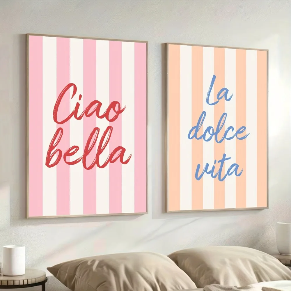 2pcs frameless Canvas Painting 2 Pcs Frameless Ciao Bella,La Dolce Vita Inspirational Quotation Poster Printing,Fashionable,Ital