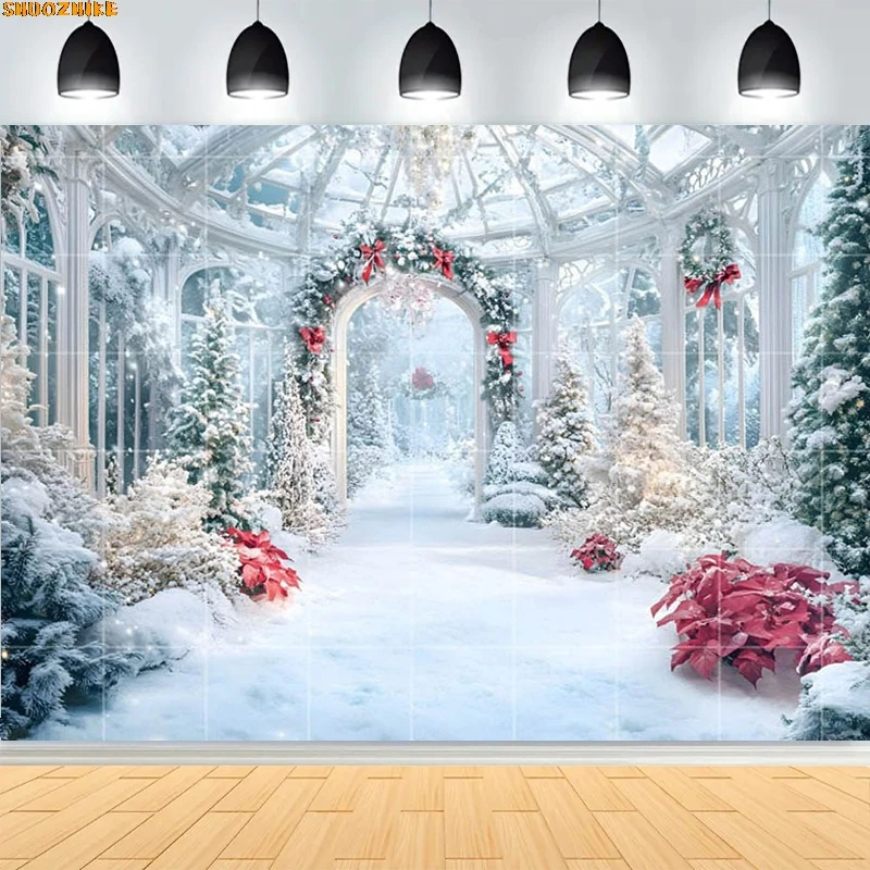 

Christmas Day Wreath Family New Year Party Photography Backdrops Prop Window Living Room Xmas Tree Gift Snow Background BV-34