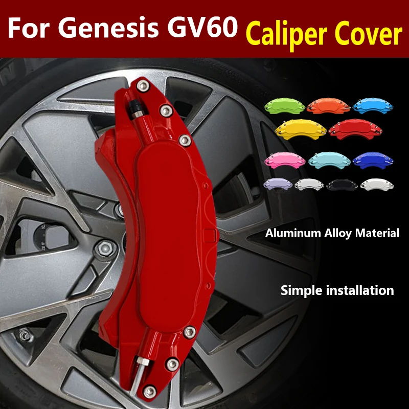 

For Genesis GV60 Car Brake Caliper Cover Aluminum Alloy Metal Kit Fit Base Advanced Performance AWD Sport Utility 4-Door