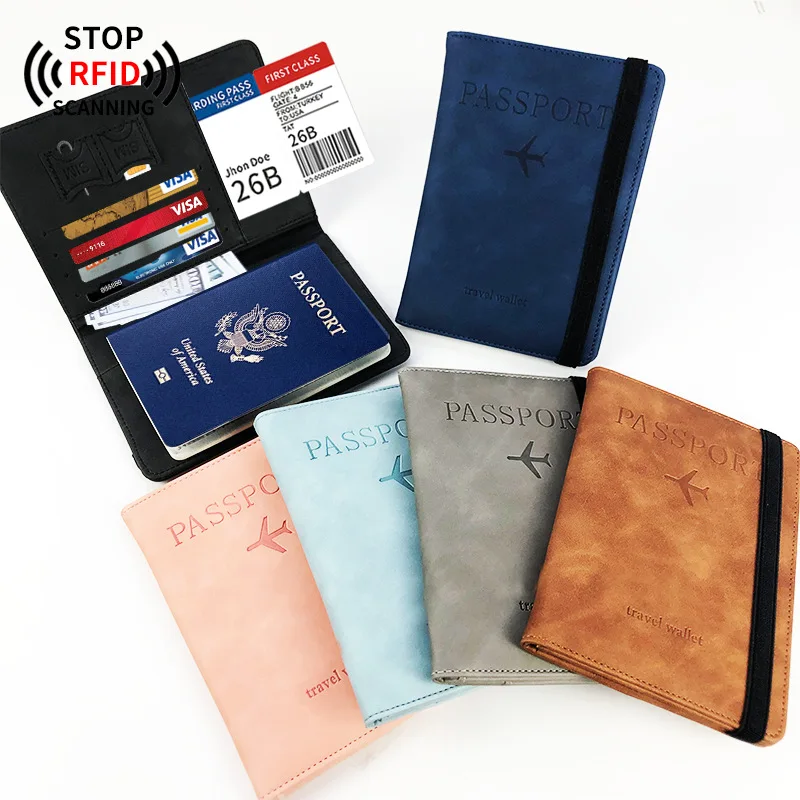 Stop RFID PU Passport Cover Credit ID Card Wallet Waterproof Document Business Bandage Passport Holder Travel Multifunction