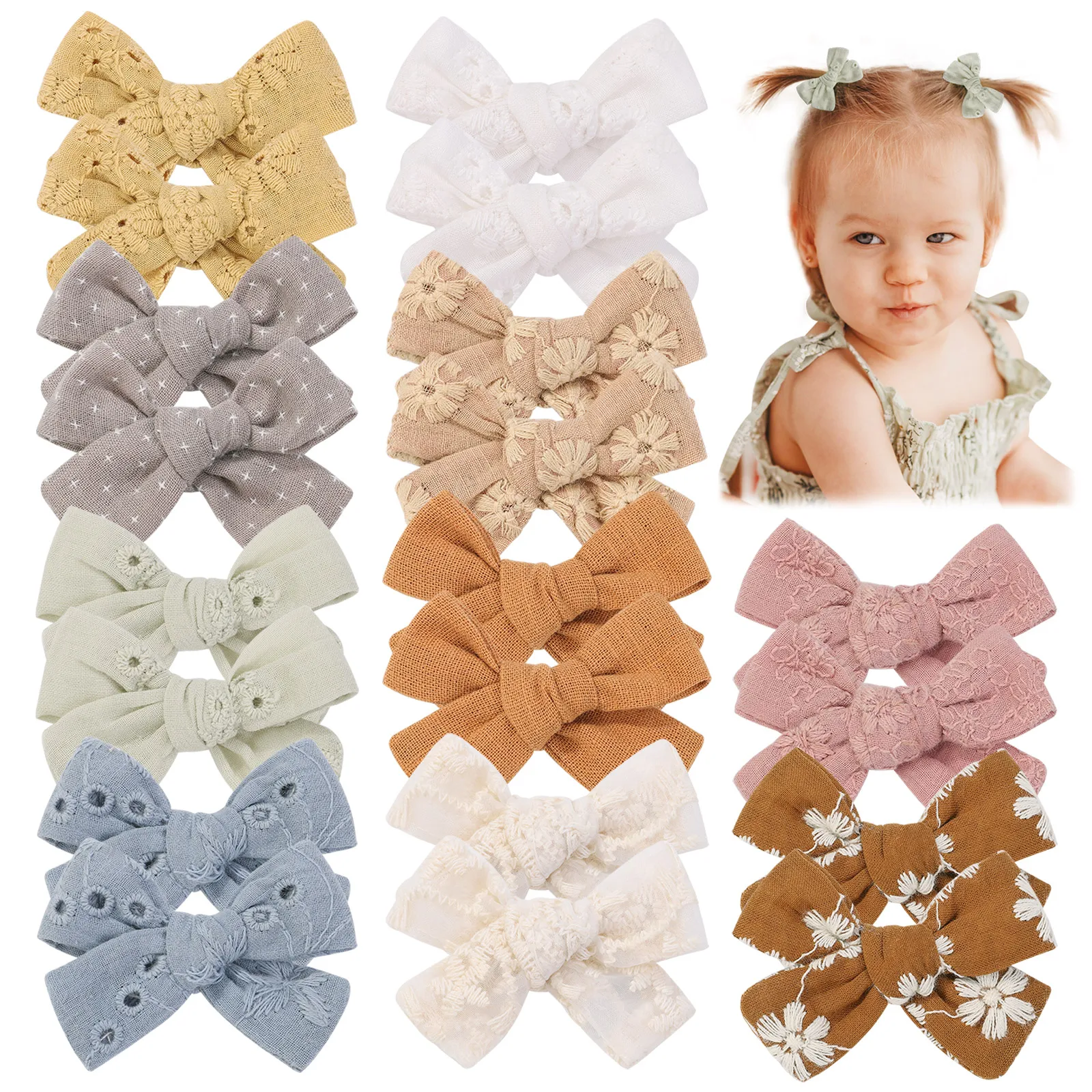 2Pcs Children Hair Bows Hairpin Soft Cotton Hairclip for Girls Cute Print Bowknot Hairgripe Headwear Kids Hair Accessories Set