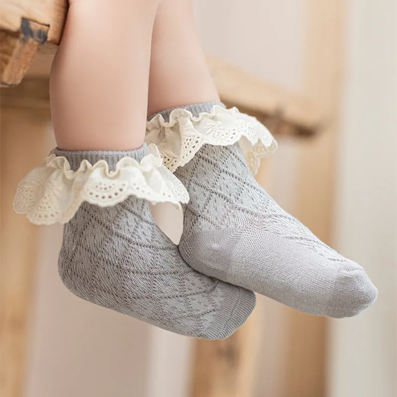 New Spring Autumn Baby Girls Socks Newborn Infant Kids Cute Socks Toddler Cotton Lace Flower Short Tube Sock For 0-5Years