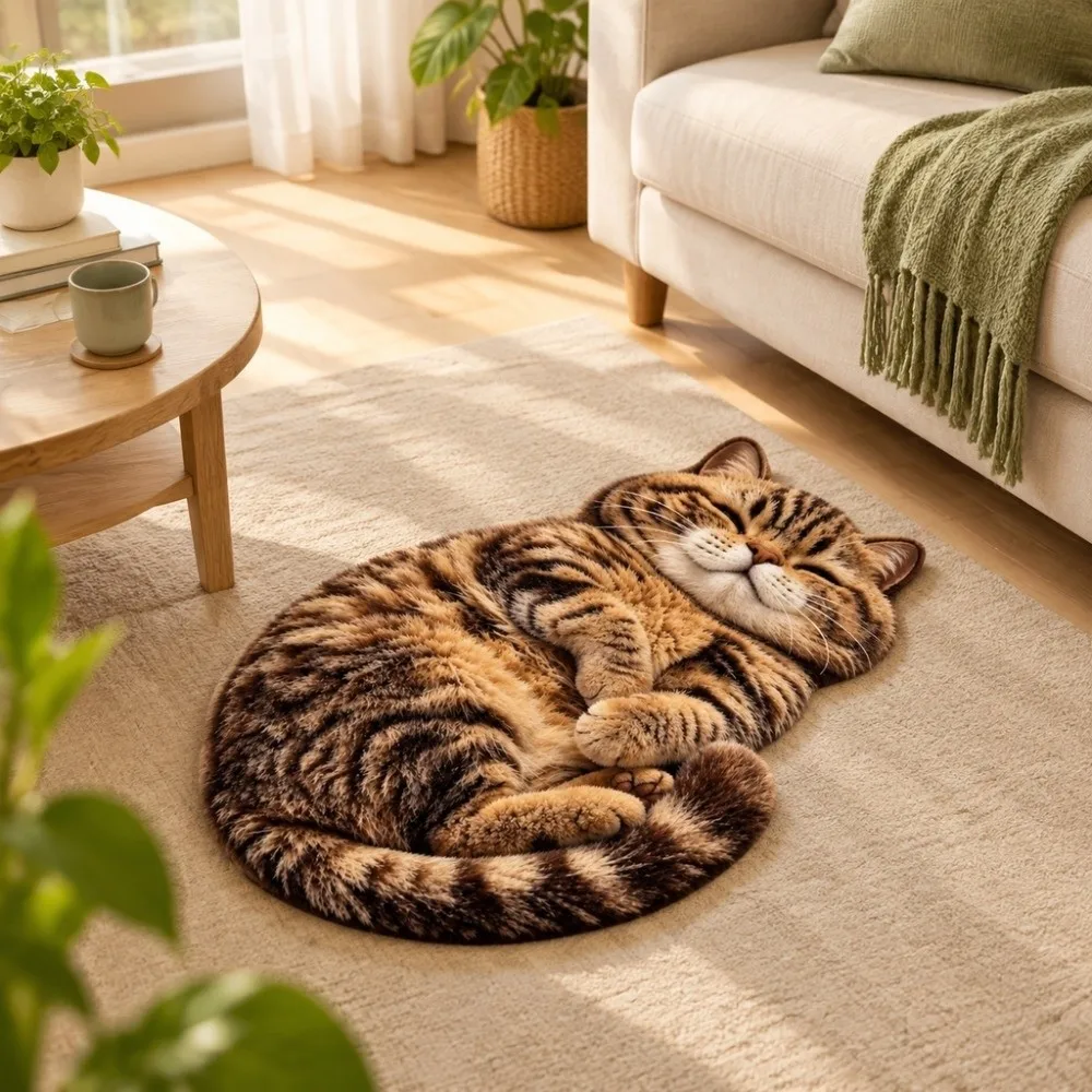 Creative Crystal Velvet Cat-Shaped Area Rug 2D Non-Slip Entryway Floor Mat Soft Washable Bathroom Carpet Home Decor