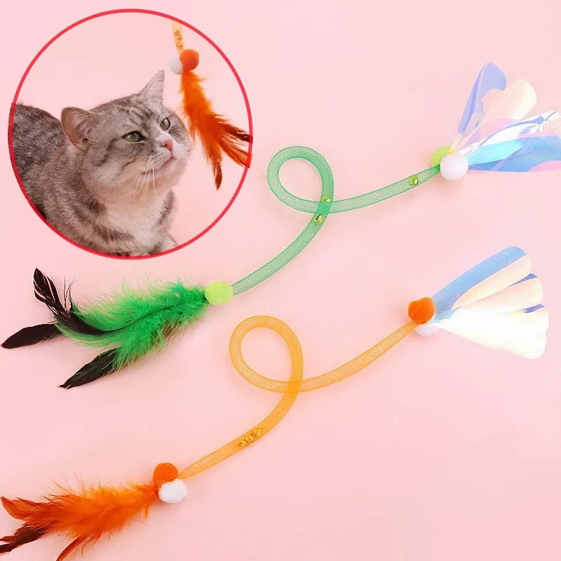 Cat Toy Feather Stick Cat Toys Interactive Elastic Net Toys for Cats Teasing Self-hi Feather Cats Toy Kitten Teaser Pet Supplies