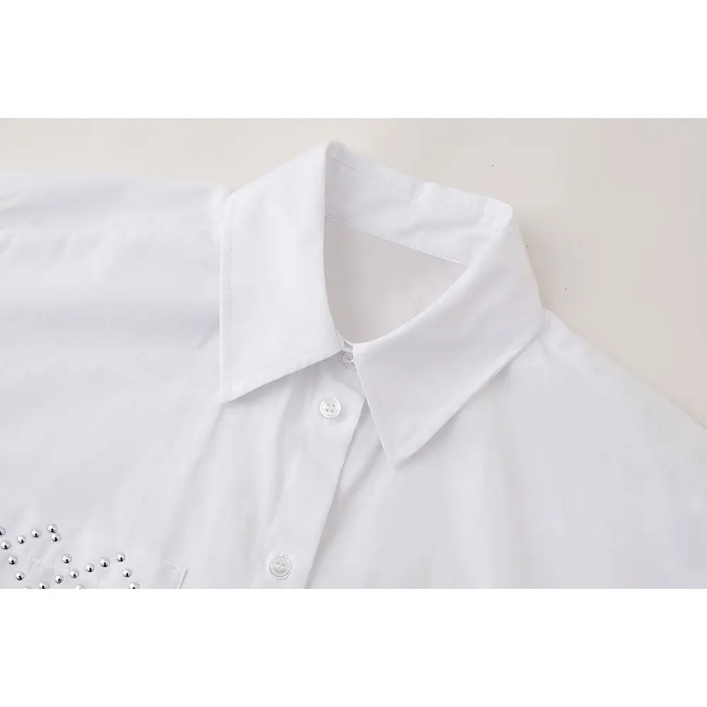 Willshela Women Fashion White Loose Shirt Lapel Collar Long Sleeves Front Pocket Female Chic Lady Casual Tops Blouse