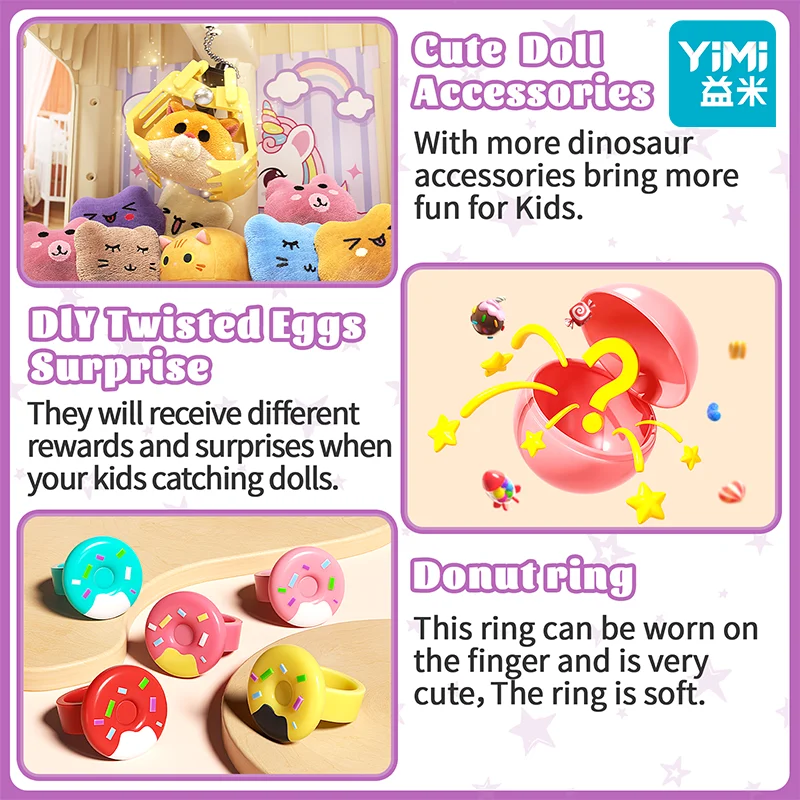 55 peças mini máquina de garra para crianças, máquina de venda automática com som de luzes, dispensador de prêmio eletrônico para crianças meninas, jogo de brinquedos de garra