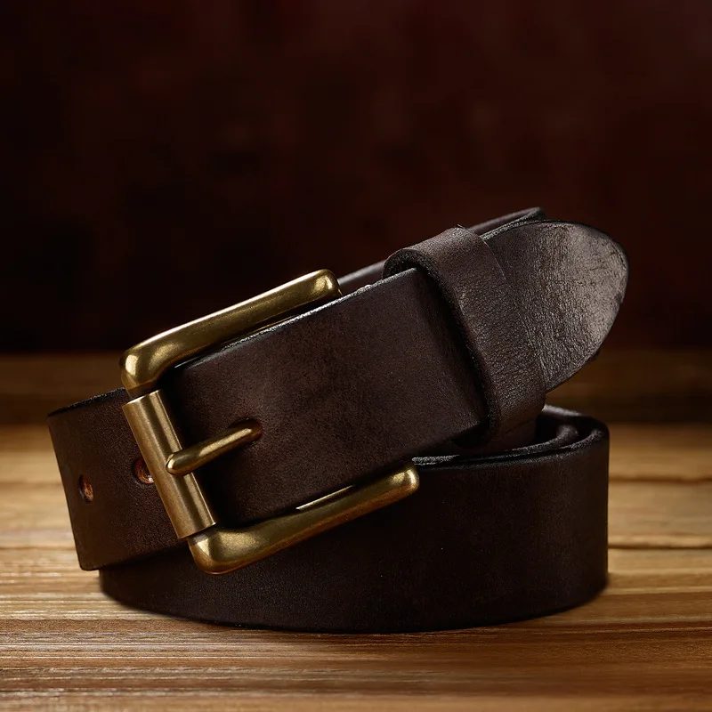 3.5 width vintage genuine cowhide men's belt copper buckle casual versatile jeans belt men's formal shoulder strap