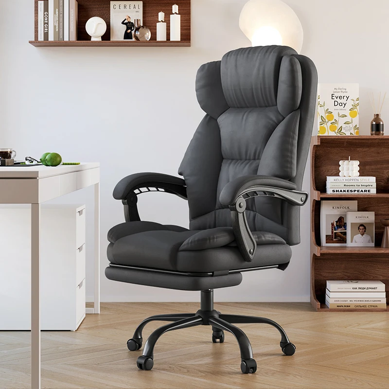 Silla De oficina negra De lujo, deslizadores De piel sintética, Silla De oficina con acento perezoso, muebles ejecutivos móviles