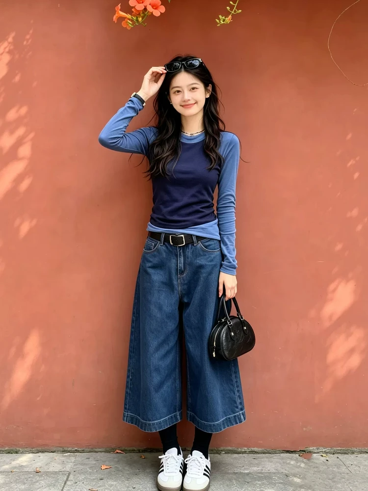 Long Sleeve round Neck T-Shirt Set Korean Style Vest Two-Piece Set for Slimming Effect Early Autumn Fashion Ladies