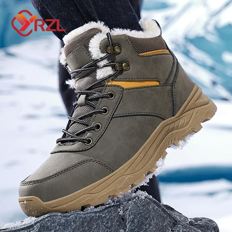 YRZL Winter Men Snow Boots Big Size Warm Plush Ankle Men\'s Shoes Anti-slip Outdoor Casual Shoe Hiking Walking Sneakers Footwear