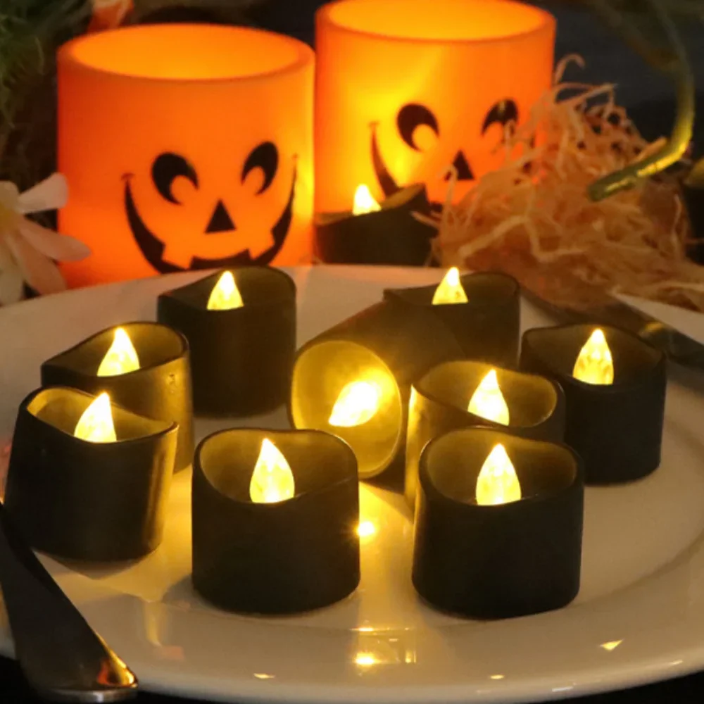 12/1PCS LED Electronic Candles Black Flameless Battery Operated Candle Lamps Halloween Xmas Wedding Party Decoration Lighting