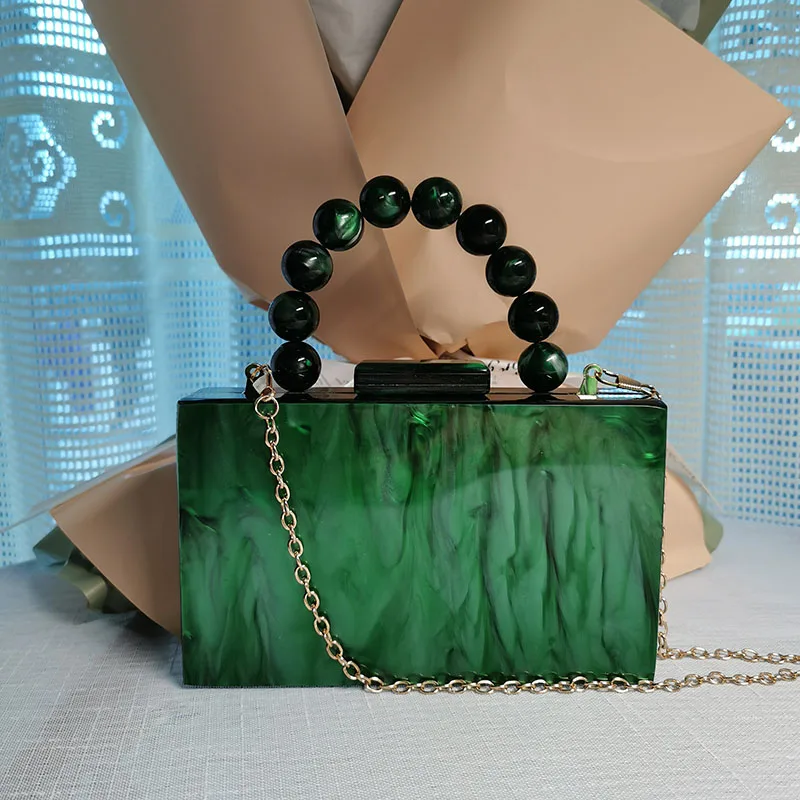 Beaded Handle Acrylic Clutch Pearl HandBags Women Evening Bag Wedding Wallets Party Prom Purses