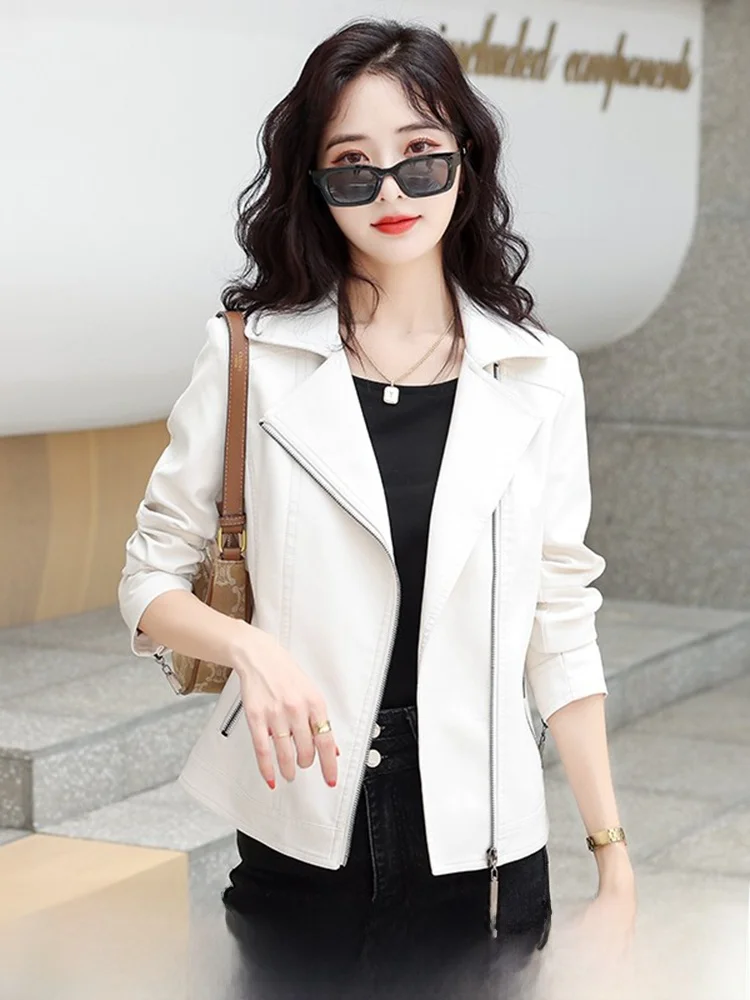 

Ning Genuine Leather Jaet Women's ort Sle Korean Version Slim Fit Spring Autumn Large Size eepskin Motorcycle J...