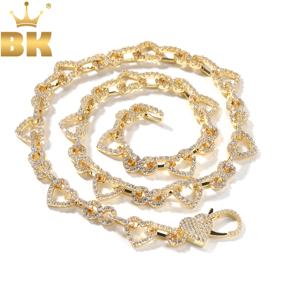 THE BLING KING Iced Out Hollow Heart Necklace Micro Paved 5A Cubic Zirconia Link Chain Bracelet HipHop Jewelry For Gift