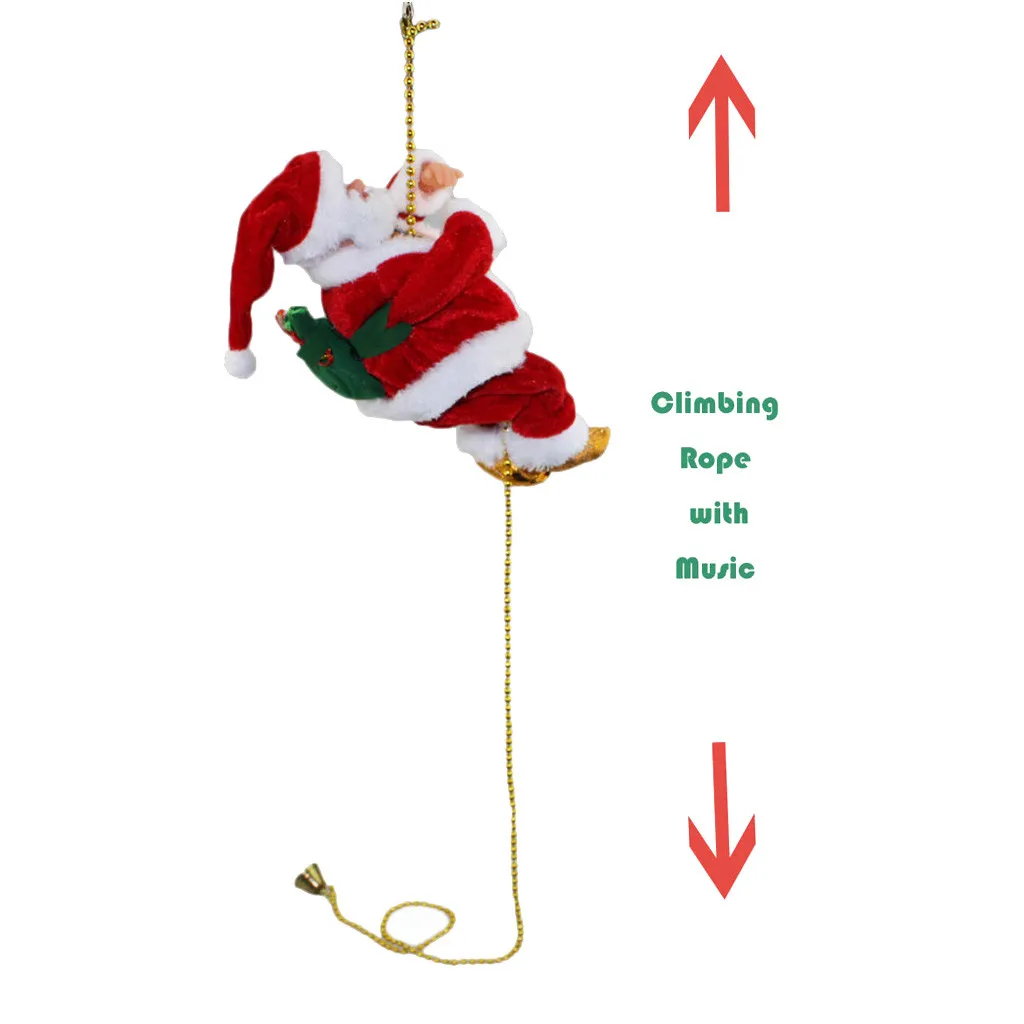 Santa Claus Climbing Beads Battery Operated Electric Climb Up and Down Climbing Santa with Light Music Christmas Decor Ornament