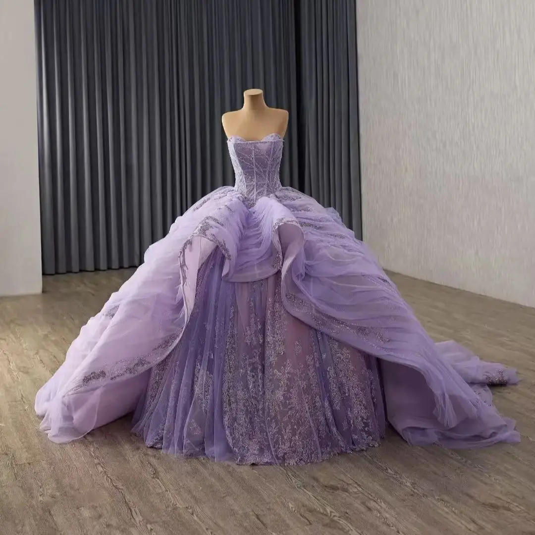 

Lilac Charro Quinceanera Dresses Ball Gown Sweetheart Tulle Appliques Mexican Sweet 16 Dresses 15 Anos Customized