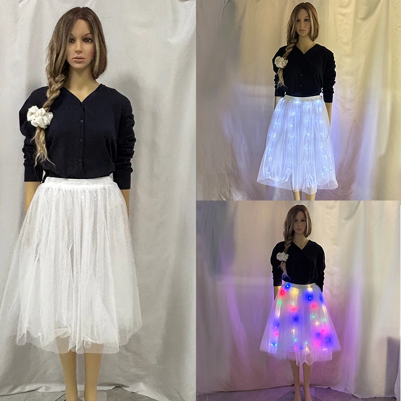 

New White Skirt Performance Dancing Skirt Girls Women Costumes Dress Glowing Skirt For Night