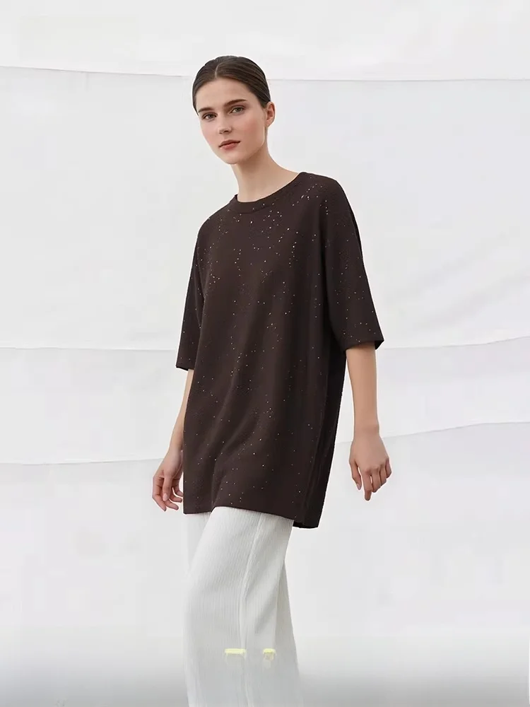 

Spring New plus Size Women's round Ne Knitted Sweater Casual Sle Polyester Wool Blend Comfortable Loose Fit mid Sve