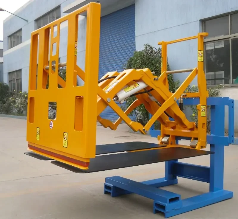 forklift with attachment push/pulls paper roll clamp