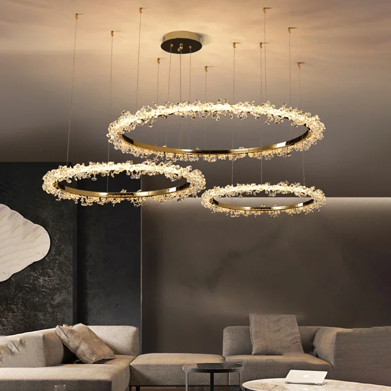 

Modern Luxury Ceiling Chandelier Interior Decoration Shop Restaurant Living Room Crystal Pendant Lighs Dimmable LED Ring Light