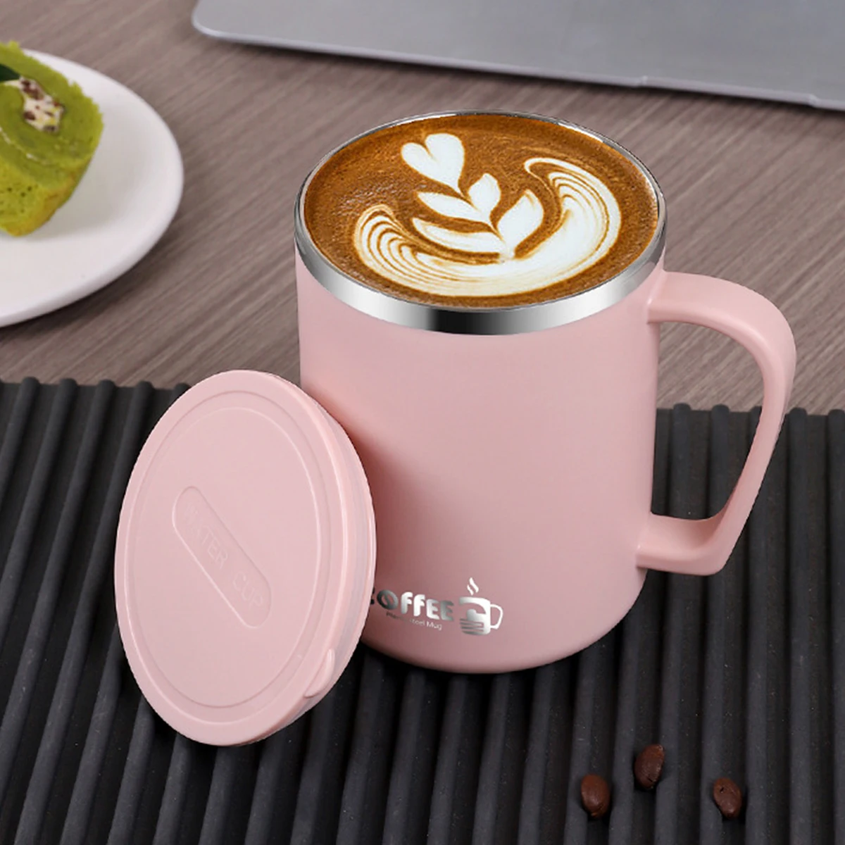 كوب قهوة معزول حراريًا 480 مللي 304 من الفولاذ المقاوم للصدأ كوب ماء مزدوج الجدار مع مقبض مضاد للحرق مختوم فنجان قهوة حليب الشاي