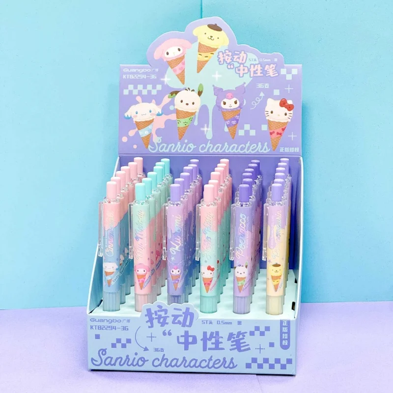 

36 шт./лот Sanrio Kuromi Melody Cinnamoroll Kitty гелевая ручка милая Pochacco 0,5 мм черный чернильный пресс ручки для подписи школьные принадлежности