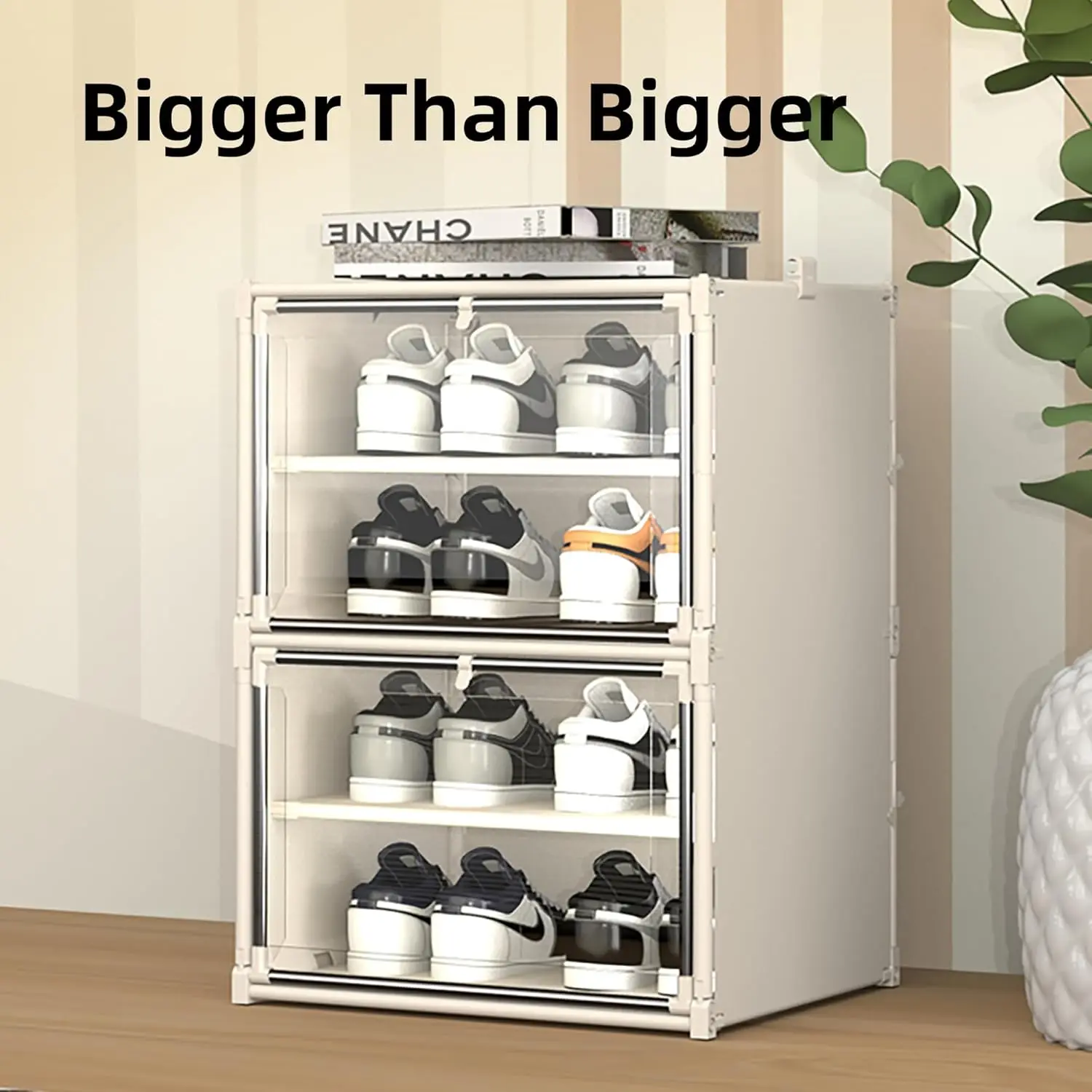 

Пластиковый складной органайзер для обуви с прозрачной дверью, штабелируемая коробка для обуви с металлическим каркасом, компактная складная полка для обуви