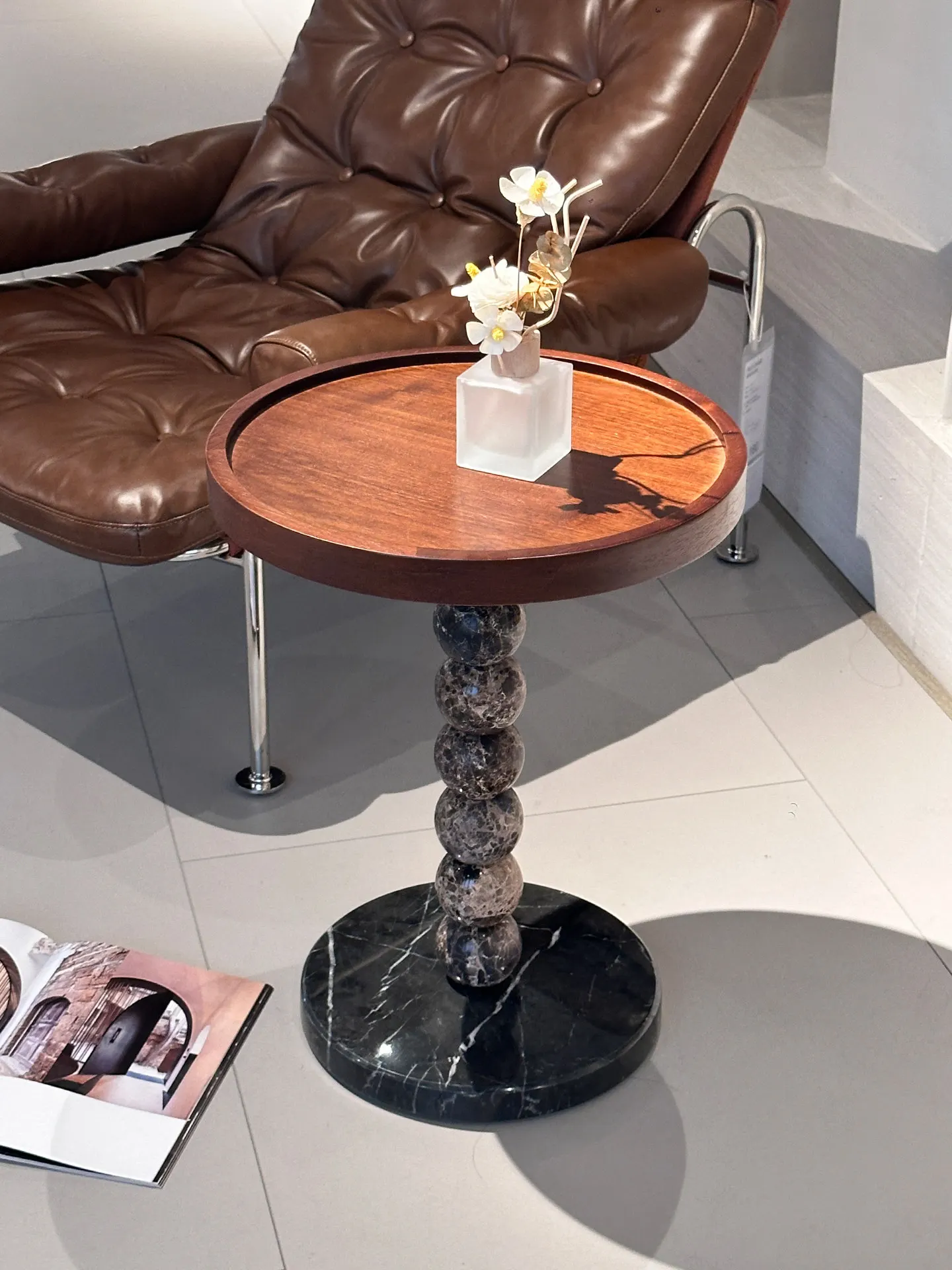 CL medieval style side few living room household walnut color storage small coffee table round creative marble