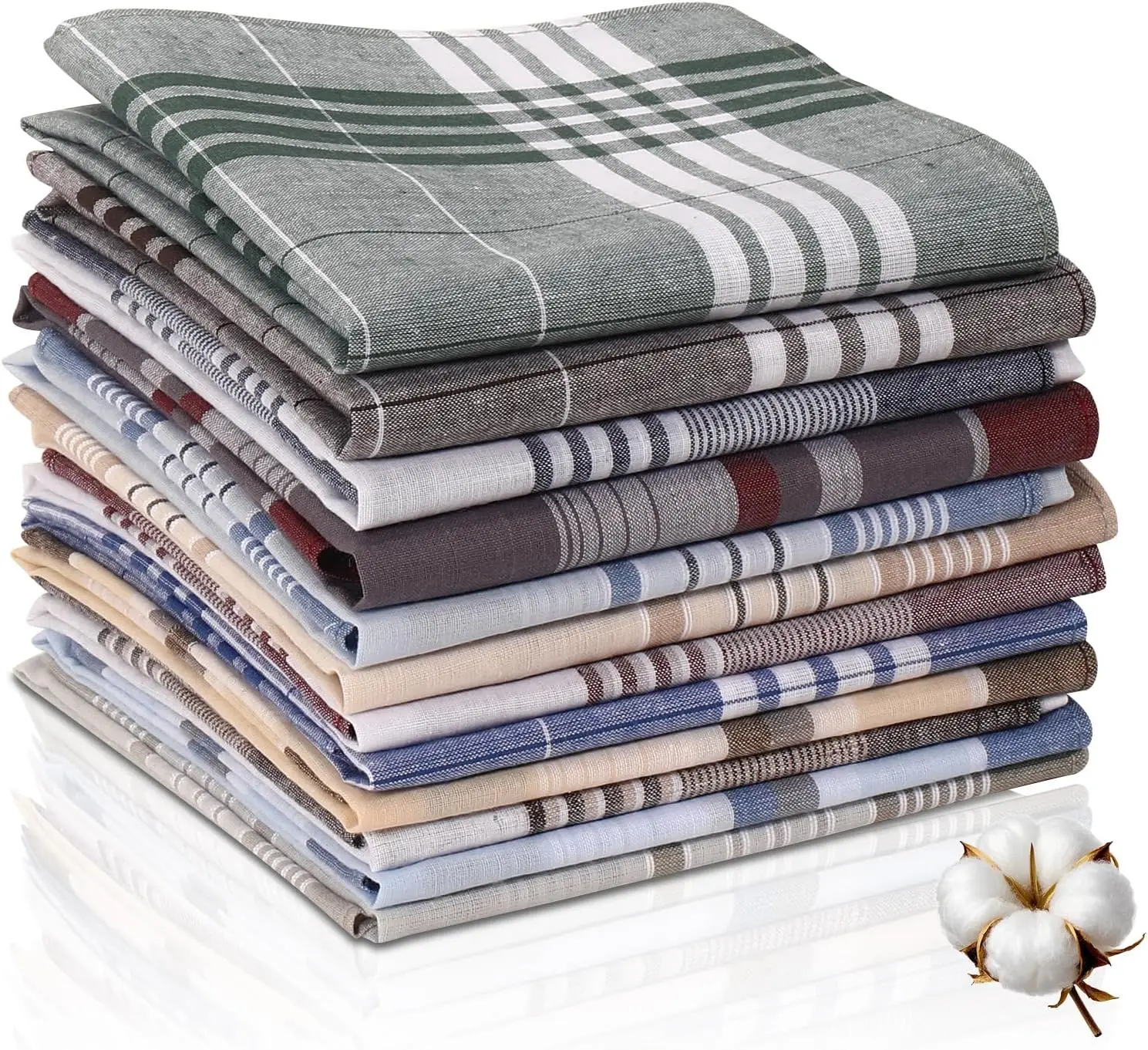 

12 Pack Men's 100% Cotton Handkerchiefs 16 inch Checkered Pocket Squares