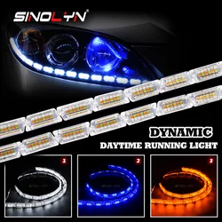 Sinolyn Tuning Flexible LED Daytime Running Lights Switchback Turn Signal Three Colors White Yellow Blue Lamp DRL For Headlight