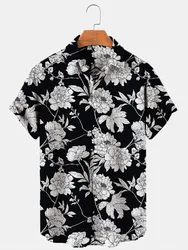 Hawaiian Men's Print Short  Sleeve Shirt Beach Coconut Tree Fashion Lapel Top 2023 New For Men Floral Clothes