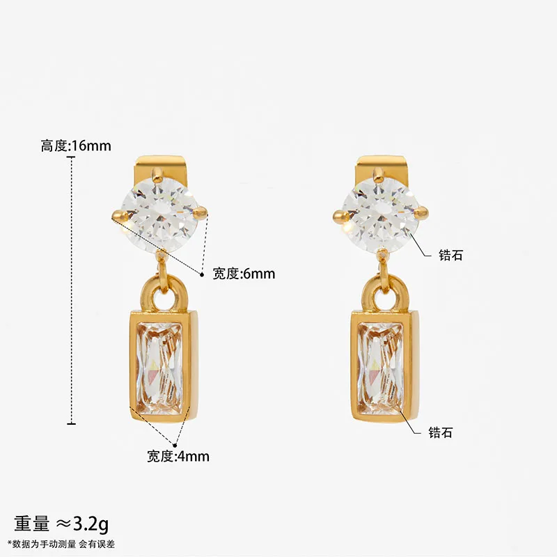 أقراط دائرية مربعة الشكل من حجر تشيكوسلوفاكيا للنساء أقراط لطيفة صغيرة أنيقة هندسية بسيطة من الفولاذ المقاوم للصدأ