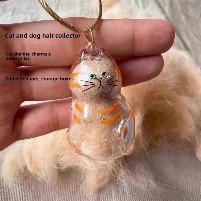 مجموعة أدوات تجميع شعر القطط، سلسلة مفاتيح مدلاة لشعر الحيوانات الأليفة، كبسولة تذكارية صغيرة للحيوانات الأليفة، تذكار حزن إبداعي لأصحاب القطط #1