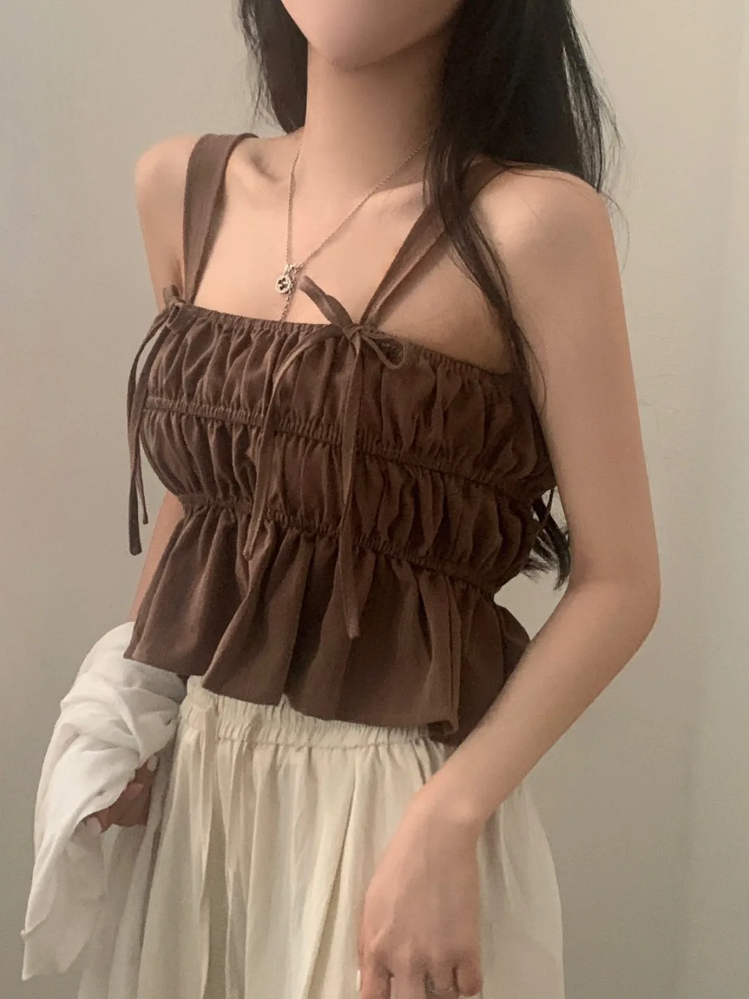 Chic Summer Anti-età Nodo ort Strapl Vest Capispalla da donna Top Vita raccolta Design Pendolarismo Sle Polyeste...