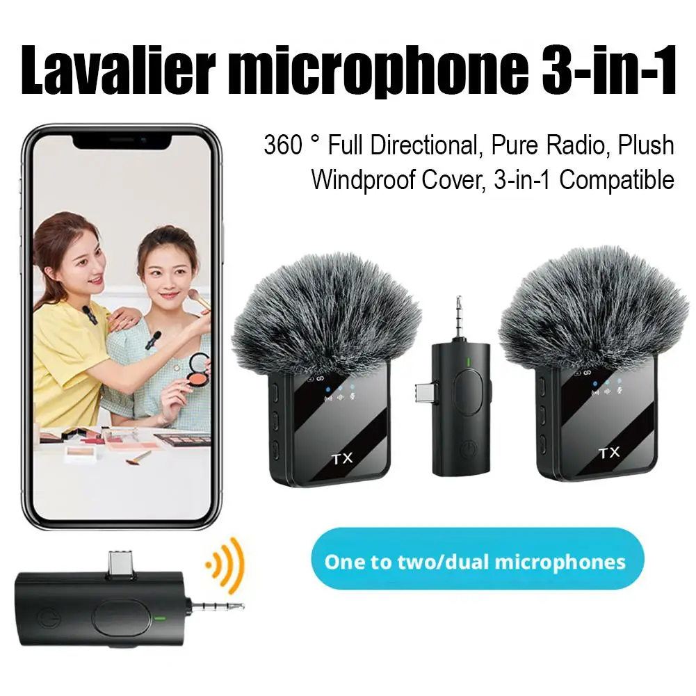 Wireless Lavalier Microphone For Apple Android Noise Cancelling Clip-On Mic Rechargeable Portable For Podcast