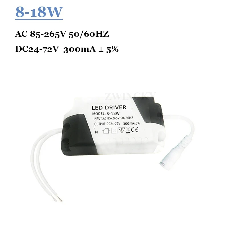 LED سائق 8-18 واط/24 واط تيار مستمر 300mA ± 5% التيار المتناوب 85-265 فولت موصل مصدر طاقة خارجي LED مصباح السقف المعدل محول