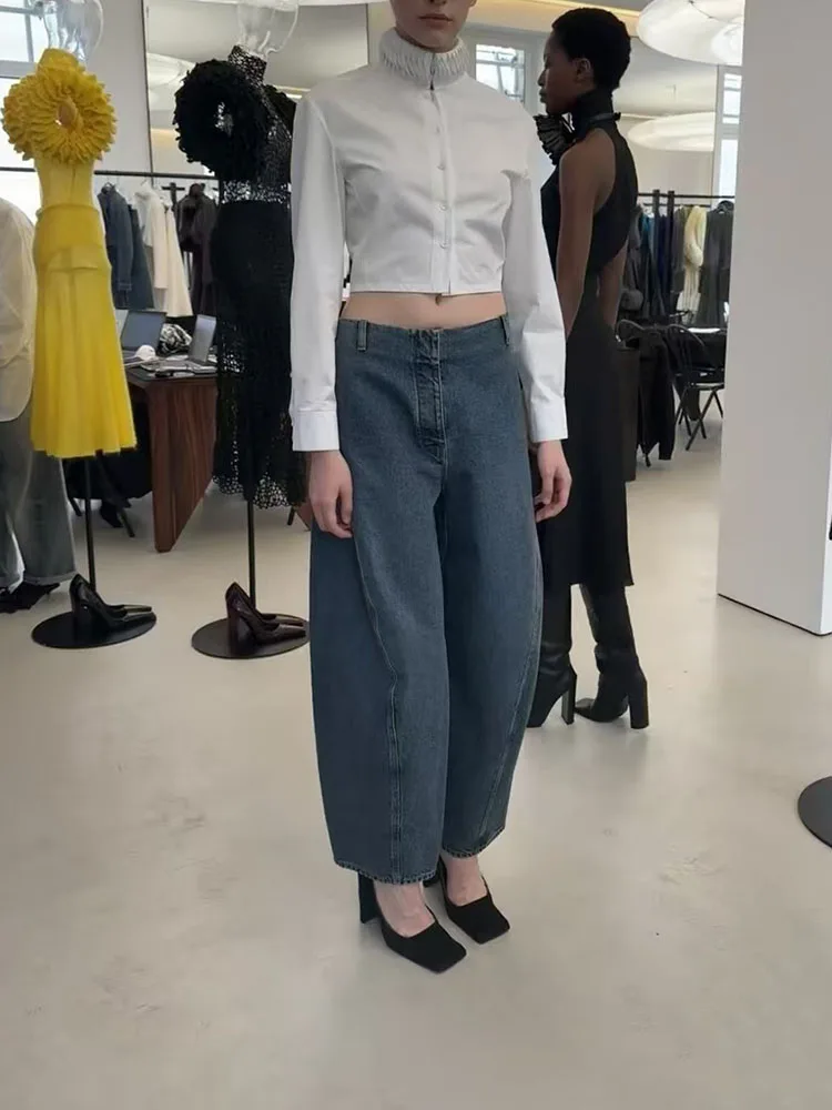 

Женские джинсы с завышенной талией в стиле ретро, свободные и утягивающие шаровары нового стиля 2025 года, потертые широкие брюки для папы