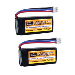 2PCS 7.4V 2S 400mAh 30C Lipo Battery With PH2.0-3P Plug Compatible With UMX 2S Aircraft,Suitable For Glider Fixed Wing Drones