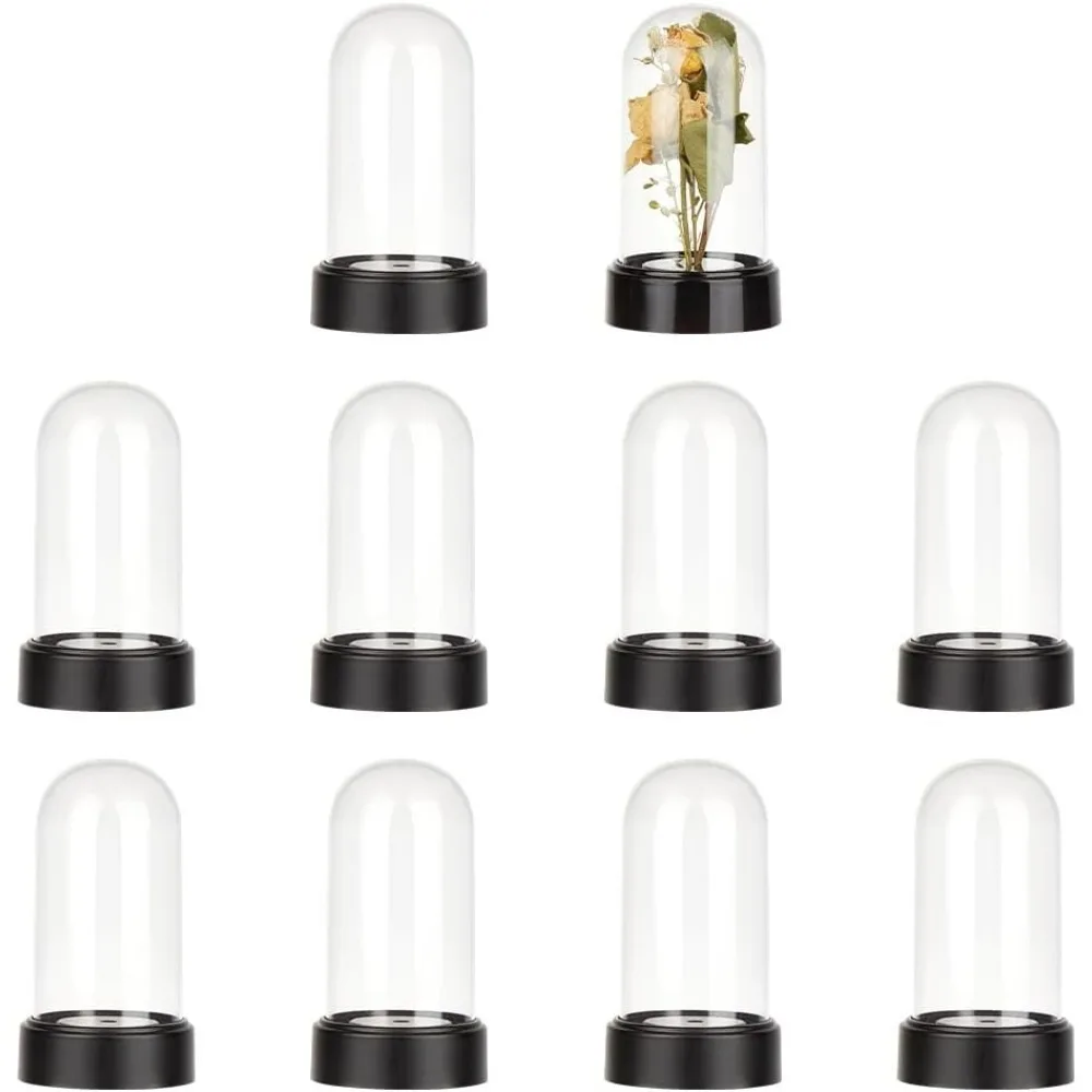 6 Sets Plastic Display Dome Cloche Display Dome with Acrylic Base Clear for Valentine\'s Day Flower Decorations 1.8x3.23 Inch