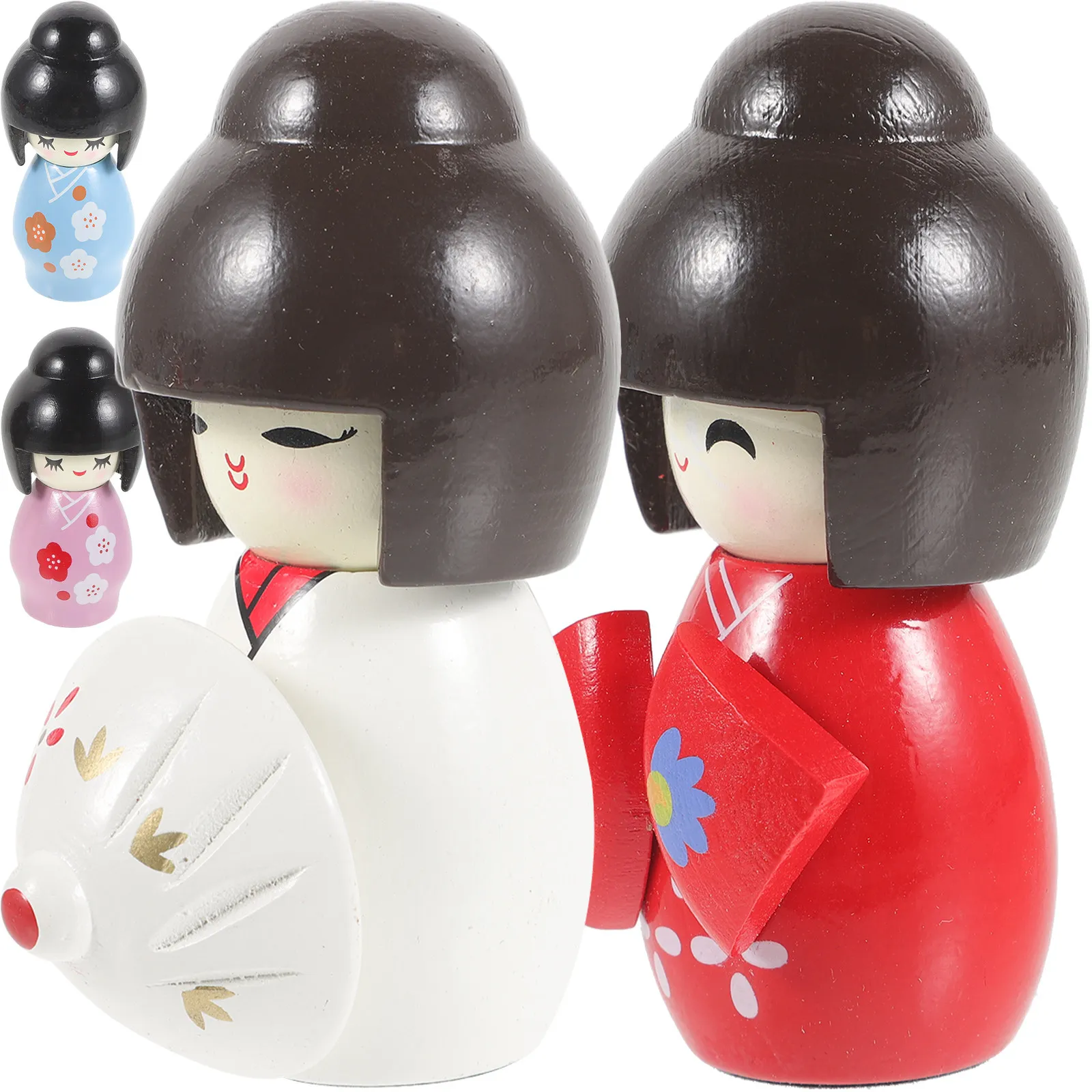 

Набор из 4 японских традиционных кимоно-украшений: яркие расписные деревянные изделия, устойчивые настольные украшения для дома и кухни