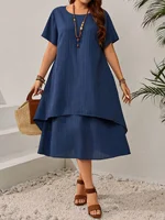 Vestido Holgado Azul Marino de Verano para Mujer Talla Grande - Falda Midi Irregular que Estiliza la Figura para Damas Curvilíneas, Elegante y Casual Corte A
