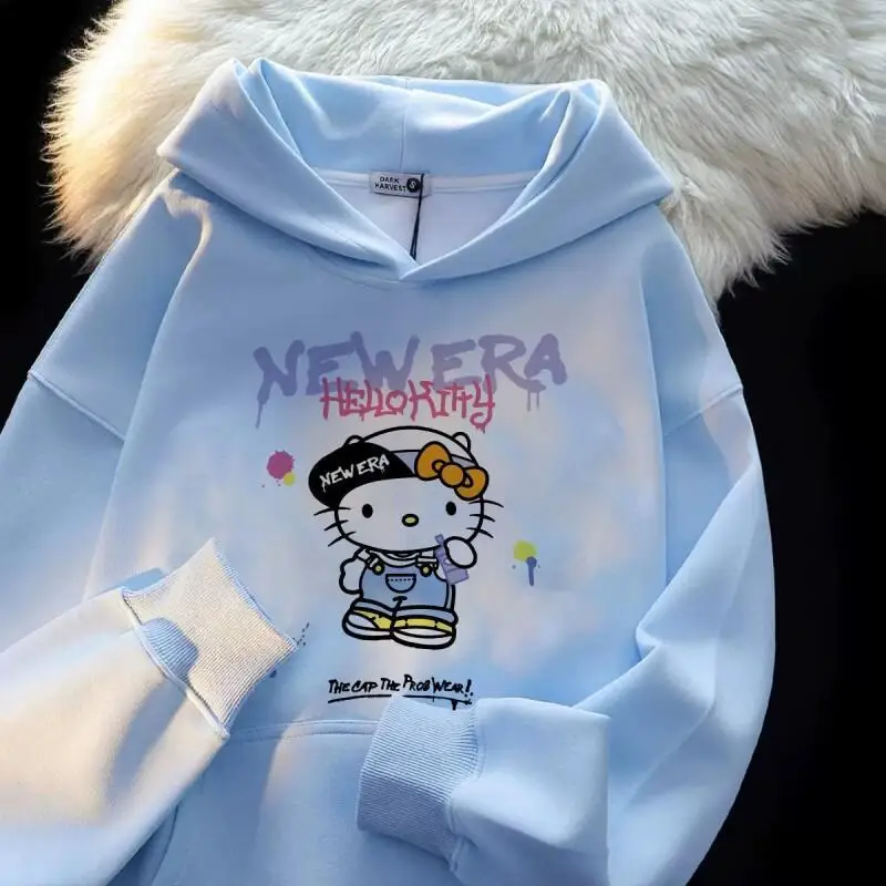 

Женская толстовка с капюшоном Sanrio Hello Kitty, осенне-зимняя новинка, в американском стиле, милая, свободного кроя, уютная, оверсайз, повседневная куртка