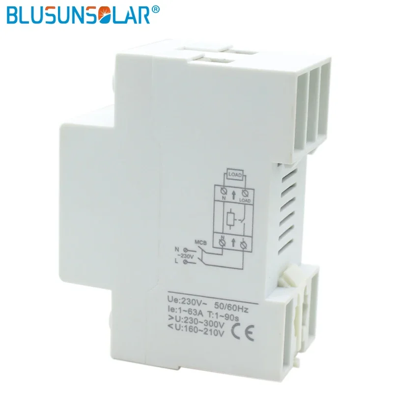Home Usage Dual LED Display Din Rail 1-63A 316V Adjustable Voltage Surge Protector Relay with Limit Current Protection