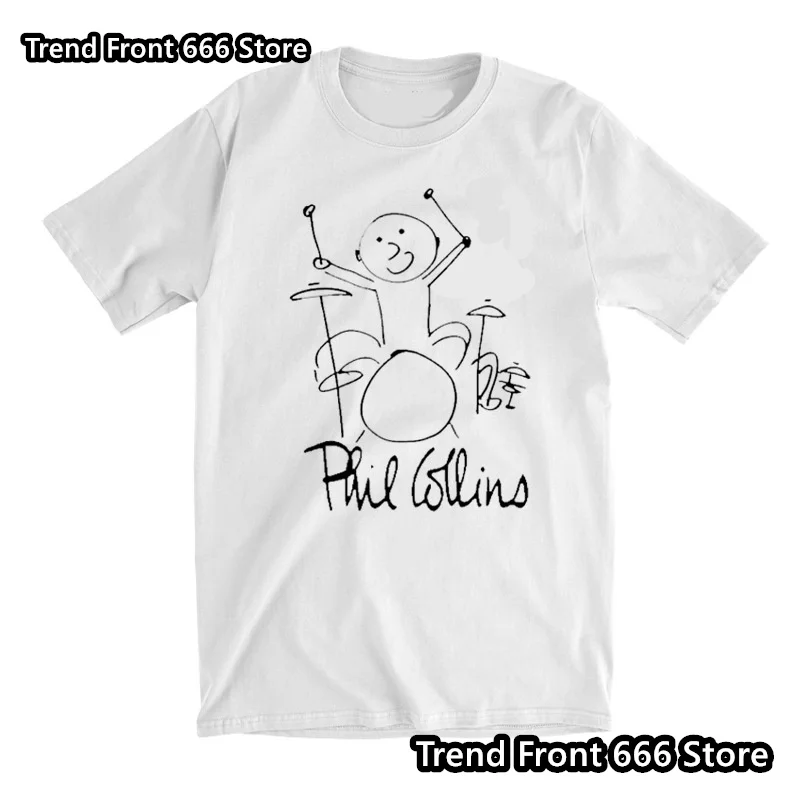 Kids And Men Cotton t shirt drummer Phil Collins High Street T-shirt Breathable Line graffiti Adult Crewneck Parent-child Tops