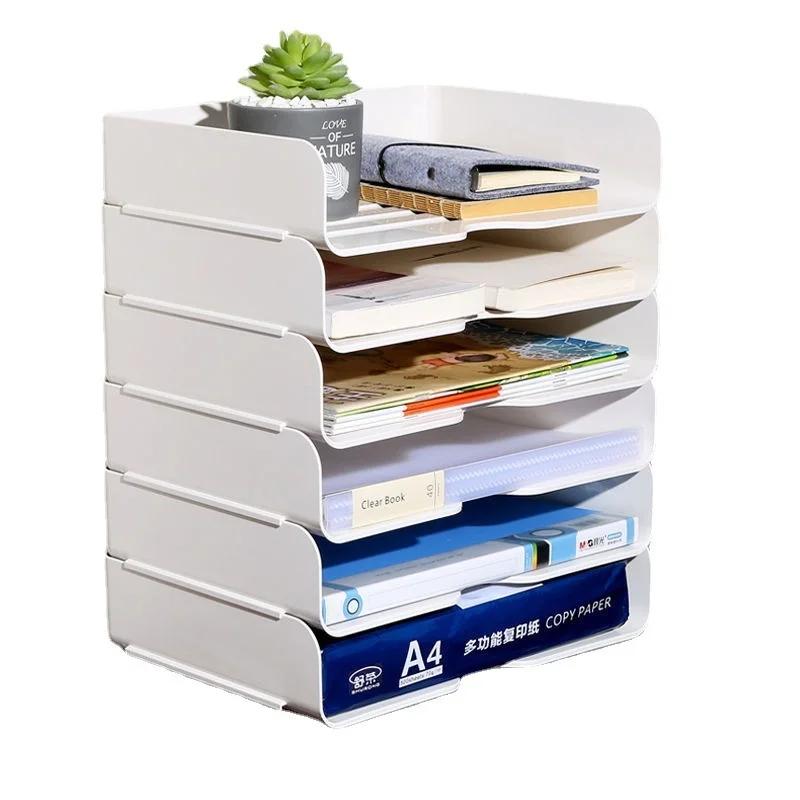 

2PC Stackable Desktop File Document Tray Organizer Desktop Storage Rack Multi-Use Sturdy Storage Box Horizontal A4 Size File